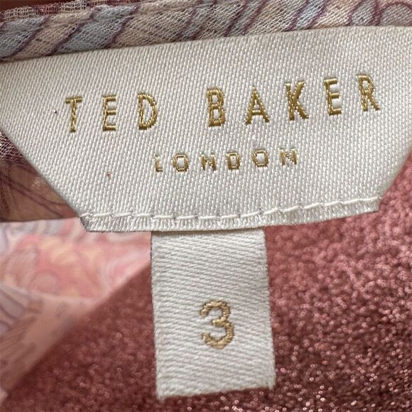 Ted Baker London BoHo Floral Ruffle Long Sleeve Romper Coral Size 6-8 V-Neck - Picture 7 of 10